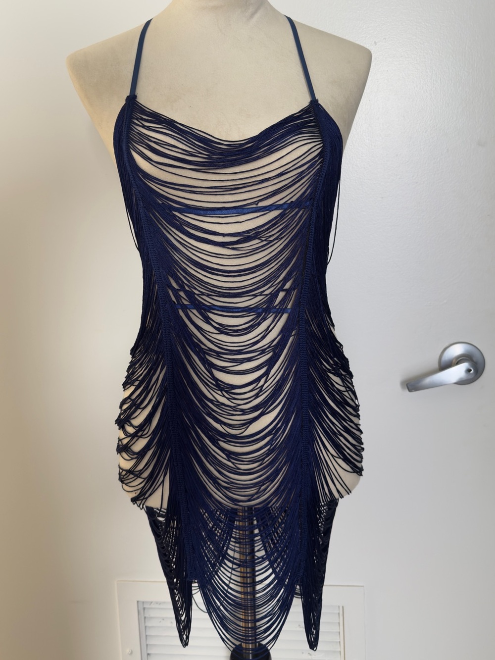 Navy Fringe String Swim Cover-Up